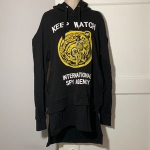MISHKA NYC Keep Watch International Spy Agency Long Black Hoodie Sweater Eyeball